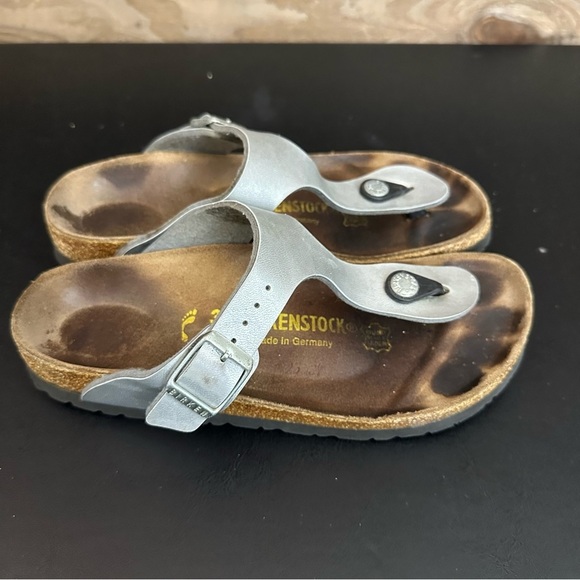 Birkenstock Women Sandals Shoes Gizeh Grey Silver Patent Leather EU 36 Thong - Picture 4 of 10